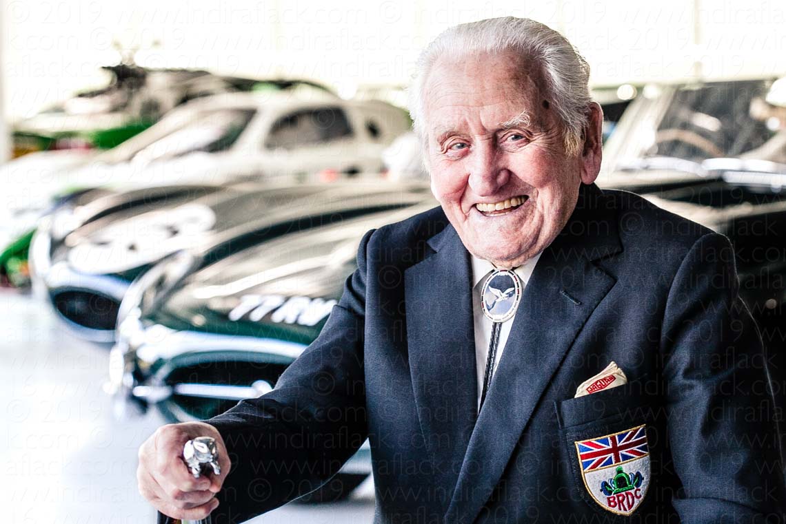 Norman Dewis portrait by Indira Flack for the Great British Racing Drivers Exhibition