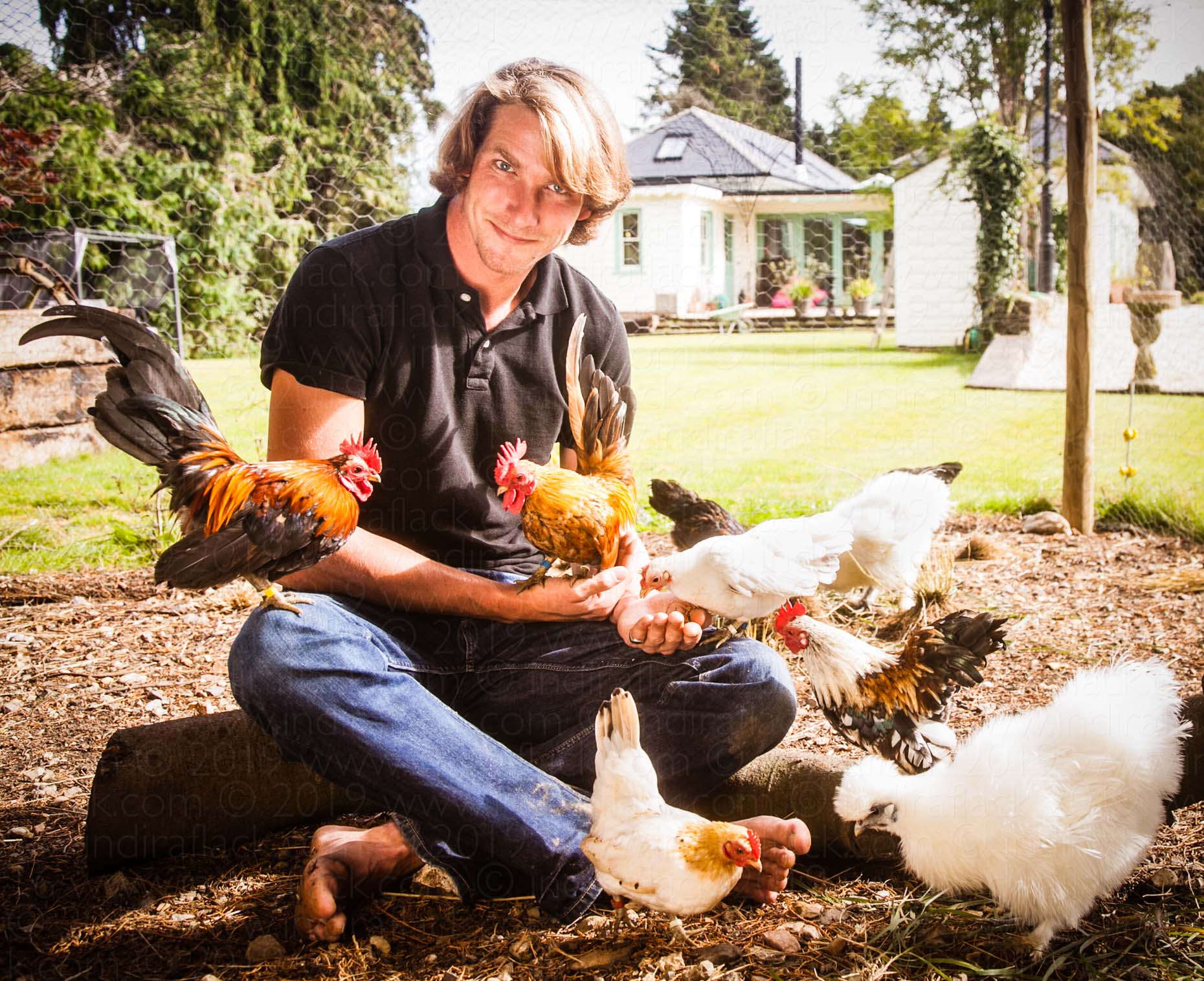 Freddie Hunt with his Chickens portrait by Indira Flack