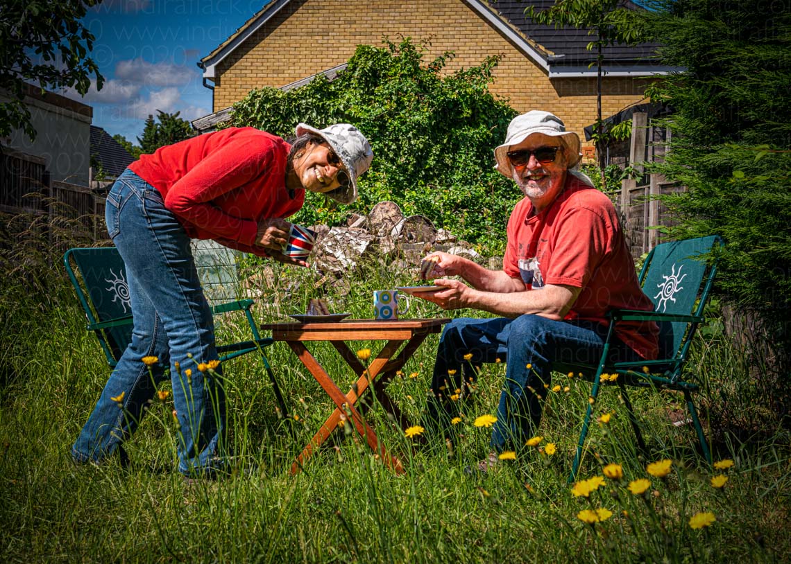 Photographers Paul & Indira neighbours in lockdown portrait taken by Indira Flack portrait photographer on selftimer