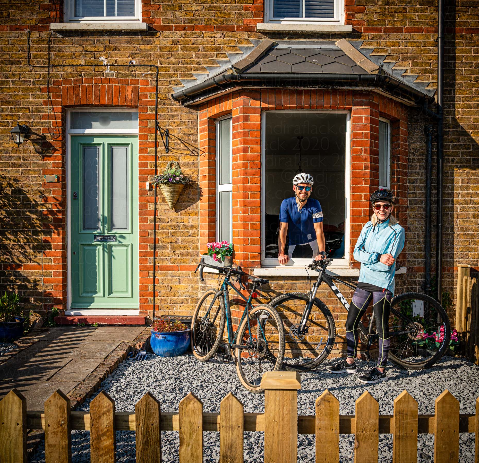 Anthony & Kayleigh neighbours in lockdown portrait taken by Indira Flack portrait photographer