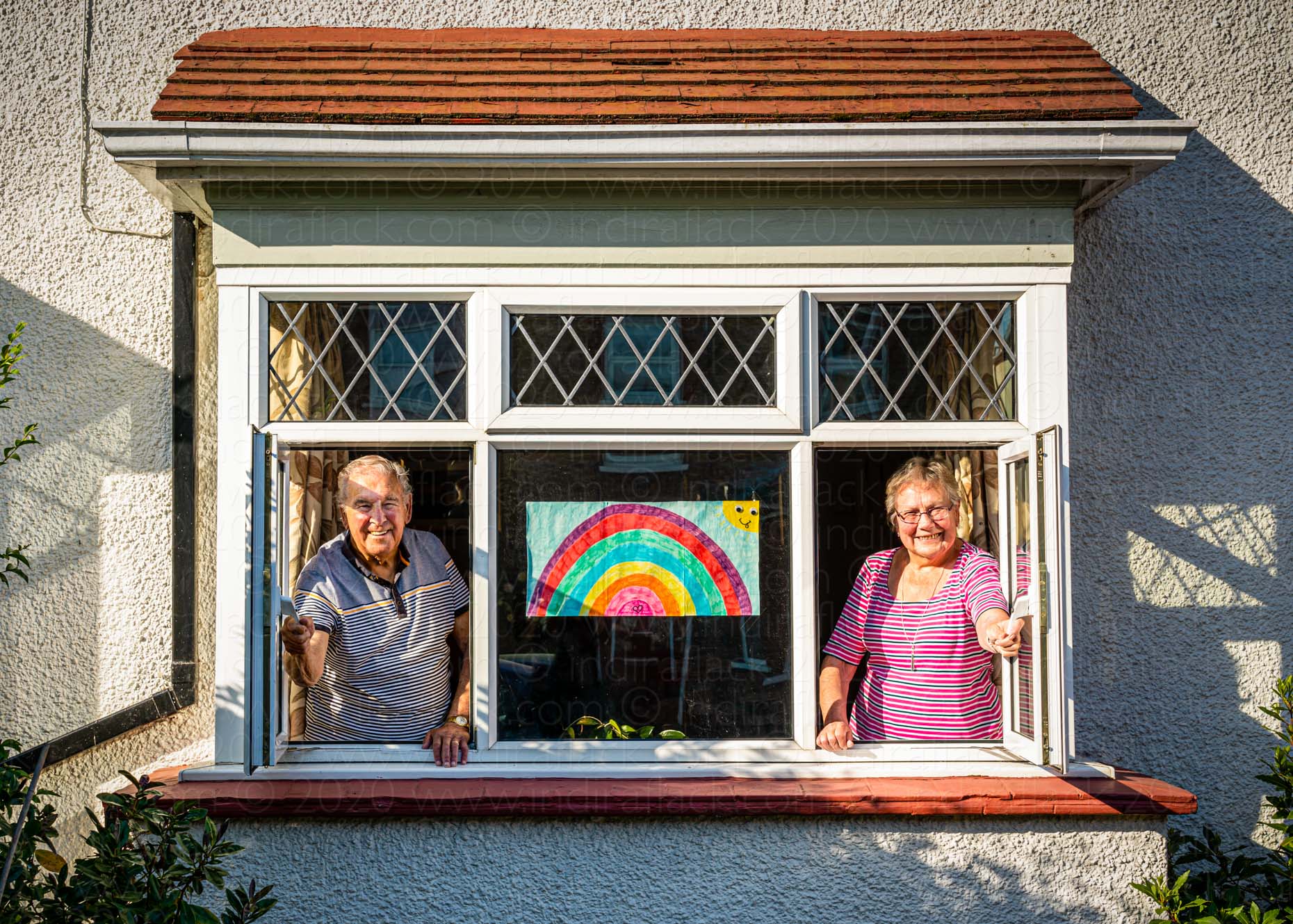 Ray & Margaret neighbours in lockdown portrait taken by Indira Flack portrait photographer